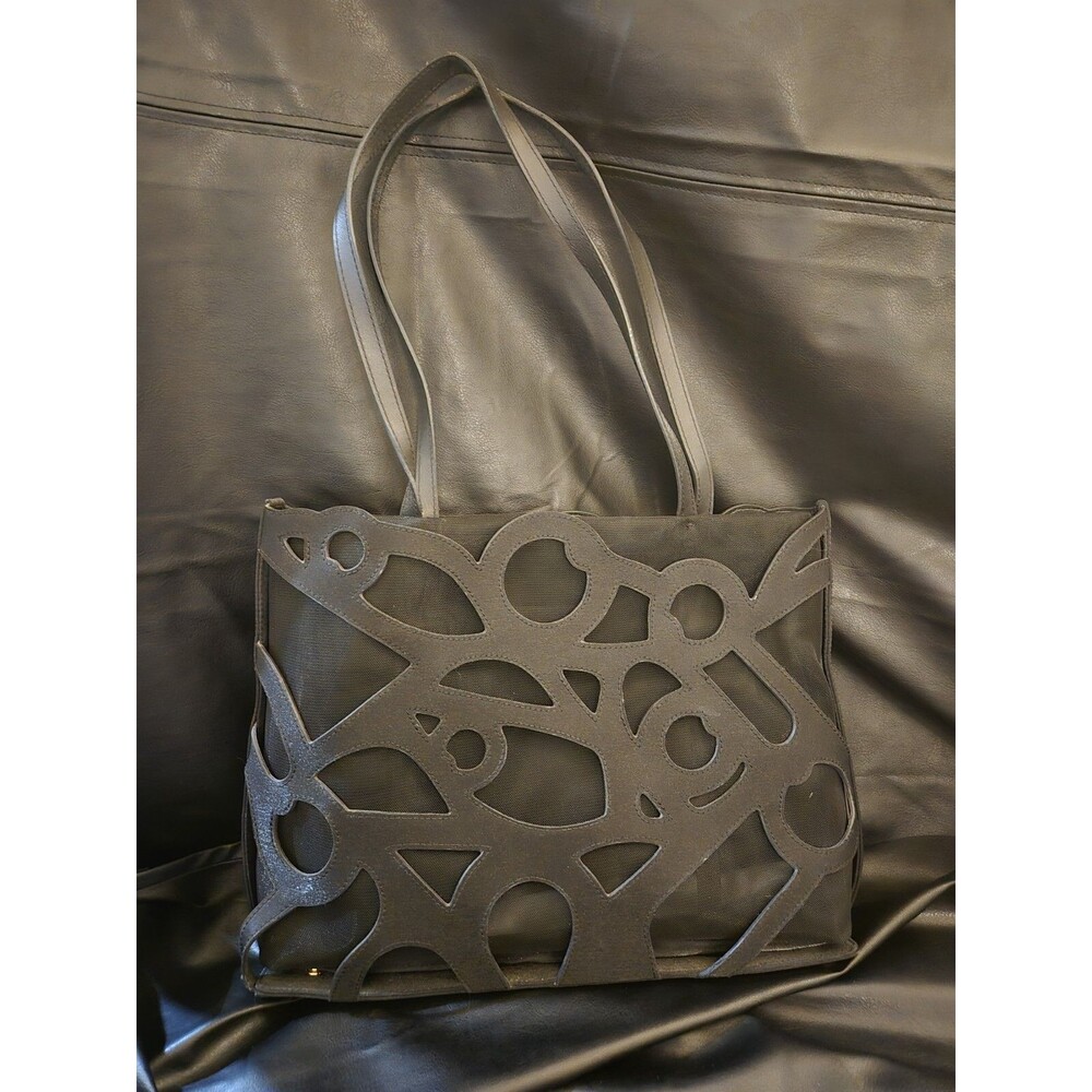 Leather Art Mesh Snap-in Shoulder Handbag